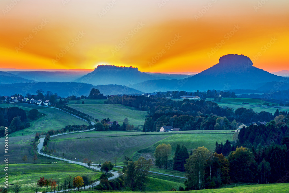 Fototapeta premium Sunset in the National Park Saxon Switzerland