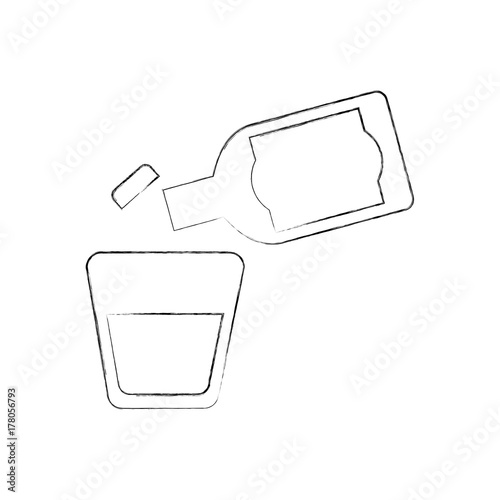 glass and botlle of tequila alcoholic cocktail