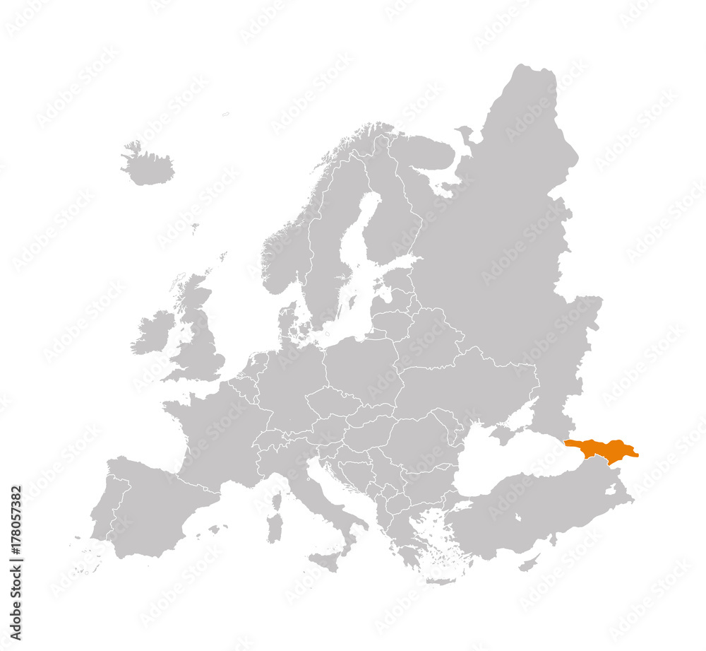 Territory of Georgia on Europe map on a white background