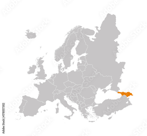Territory of Georgia on Europe map on a white background