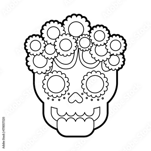 skull flowers the day of the death mexican traditional culture