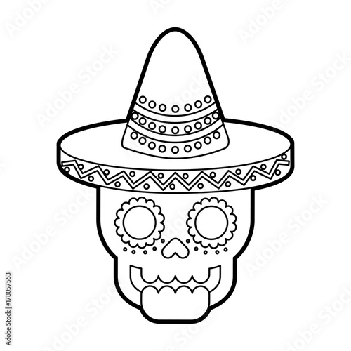 skull in hat day of the dead mexican celebration