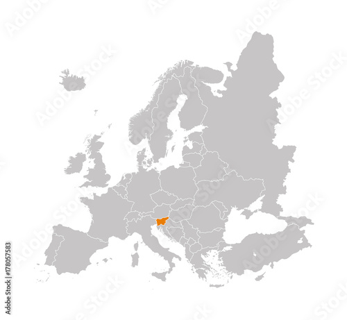 Territory of Slovenia on Europe map on a white background