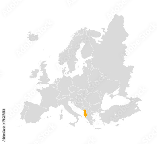 Territory of Albania on Europe map on a white background