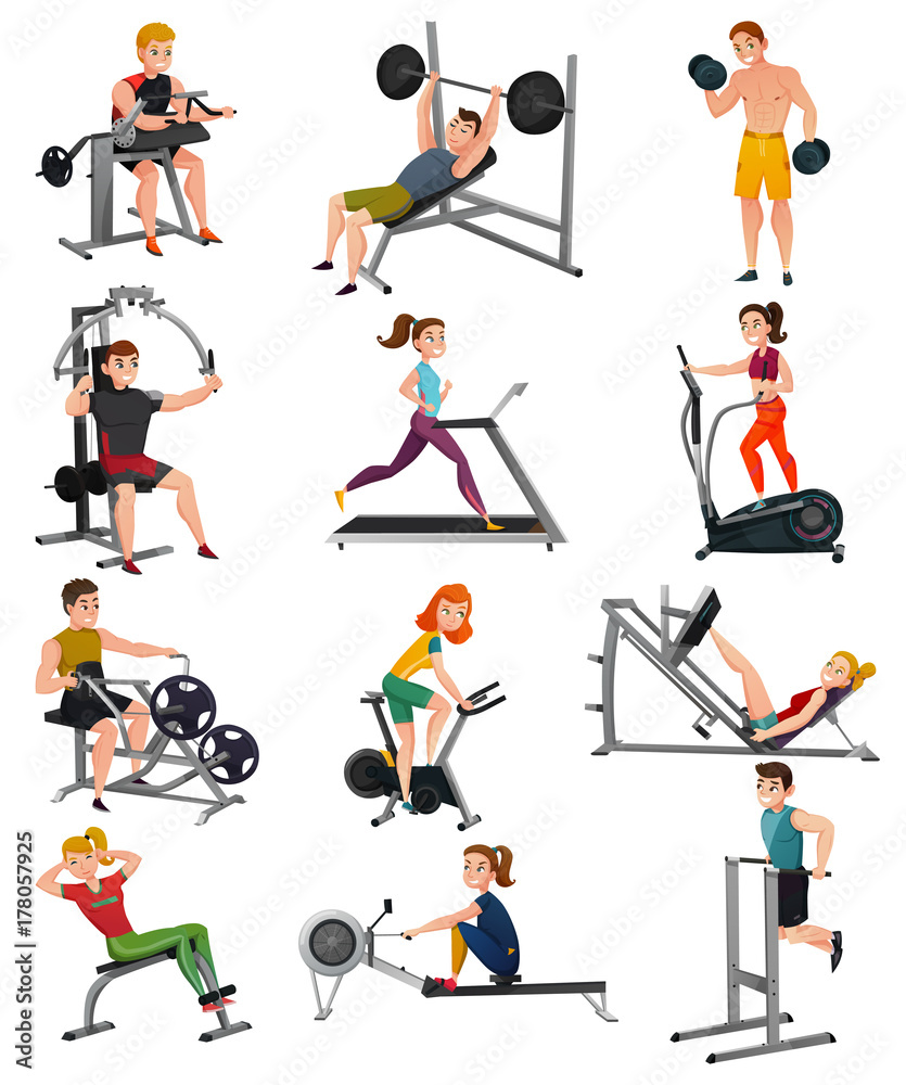 Exercise Equipment With People Set