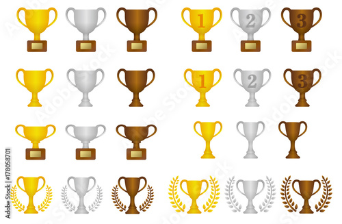 Trophy cup icon illustration set. gold/silver/bronze (from 1st place to 3rd place)
