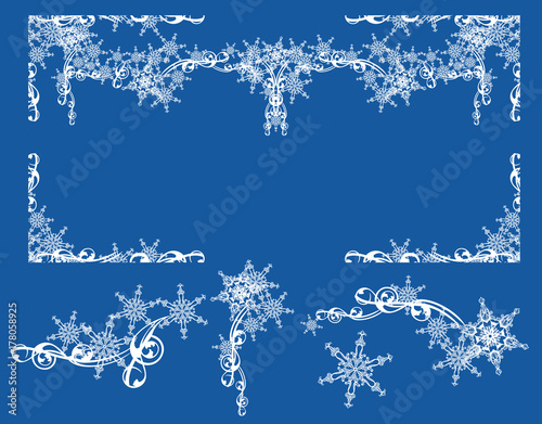 winter snow design set - elegant rime frame vector collection