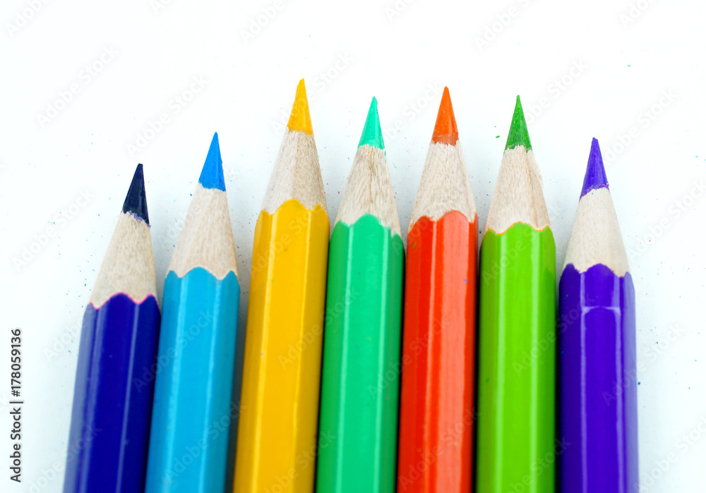 Colour pencils isolated on white background close up Colour pencils isolated on white background close up