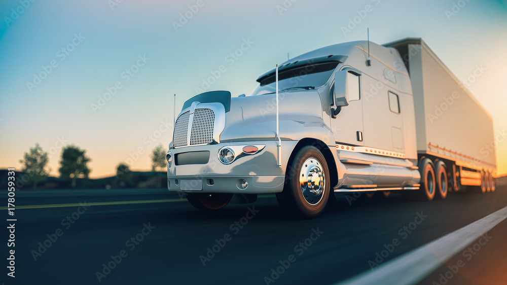 The truck runs on the highway.3d render and illustration.