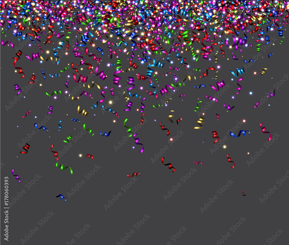 Grey holiday background with colorful serpentine. Grey holiday background with colorful serpentine.