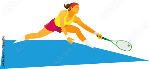 woman is squash player takes a difficult ball