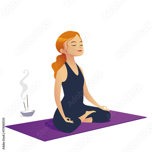Young woman sitting in yoga lotus pose