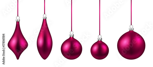 Pink isolated Christmas balls set.