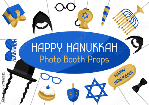 Happy Hanukkah photo booth props. Accessories for festival and party