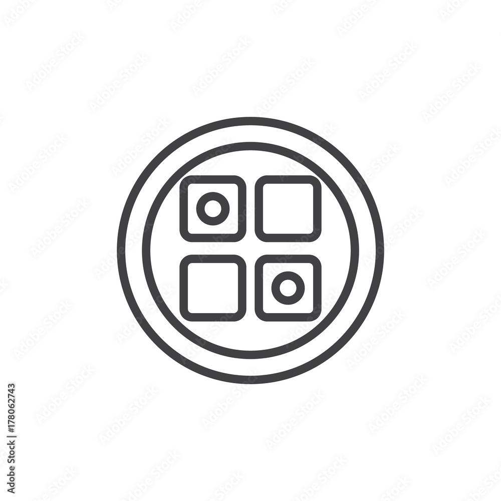 Sushi japanese food on plate line icon, outline vector sign, linear style pictogram isolated on white. Symbol, logo illustration. Editable stroke Sushi japanese food on plate line icon, outline vector sign, linear style pictogram isolated on white. Symbol, logo illustration. Editable stroke