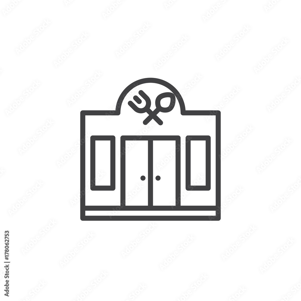 Facade of the restaurant line icon, outline vector sign, linear style pictogram isolated on white. Symbol, logo illustration. Editable stroke Facade of the restaurant line icon, outline vector sign, linear style pictogram isolated on white. Symbol, logo illustration. Editable stroke