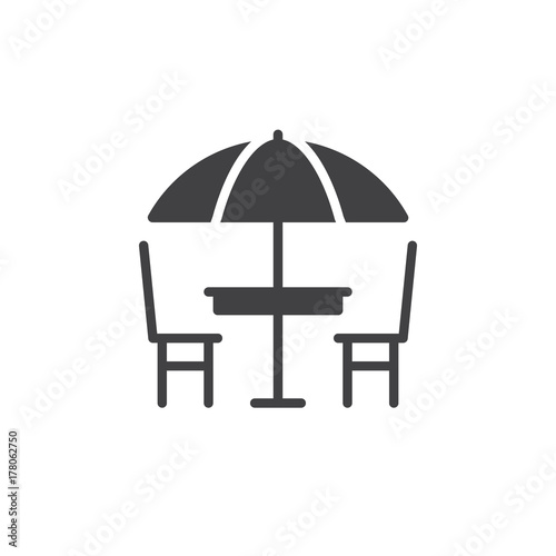 Camping table and chairs icon vector, filled flat sign, solid pictogram isolated on white. Street Cafe Symbol, logo illustration.