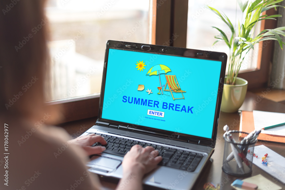 Summer break concept on a laptop screen Summer break concept on a laptop screen