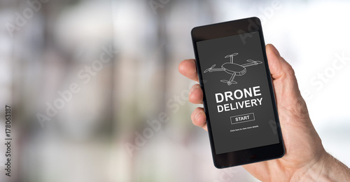 Drone delivery concept on a smartphone