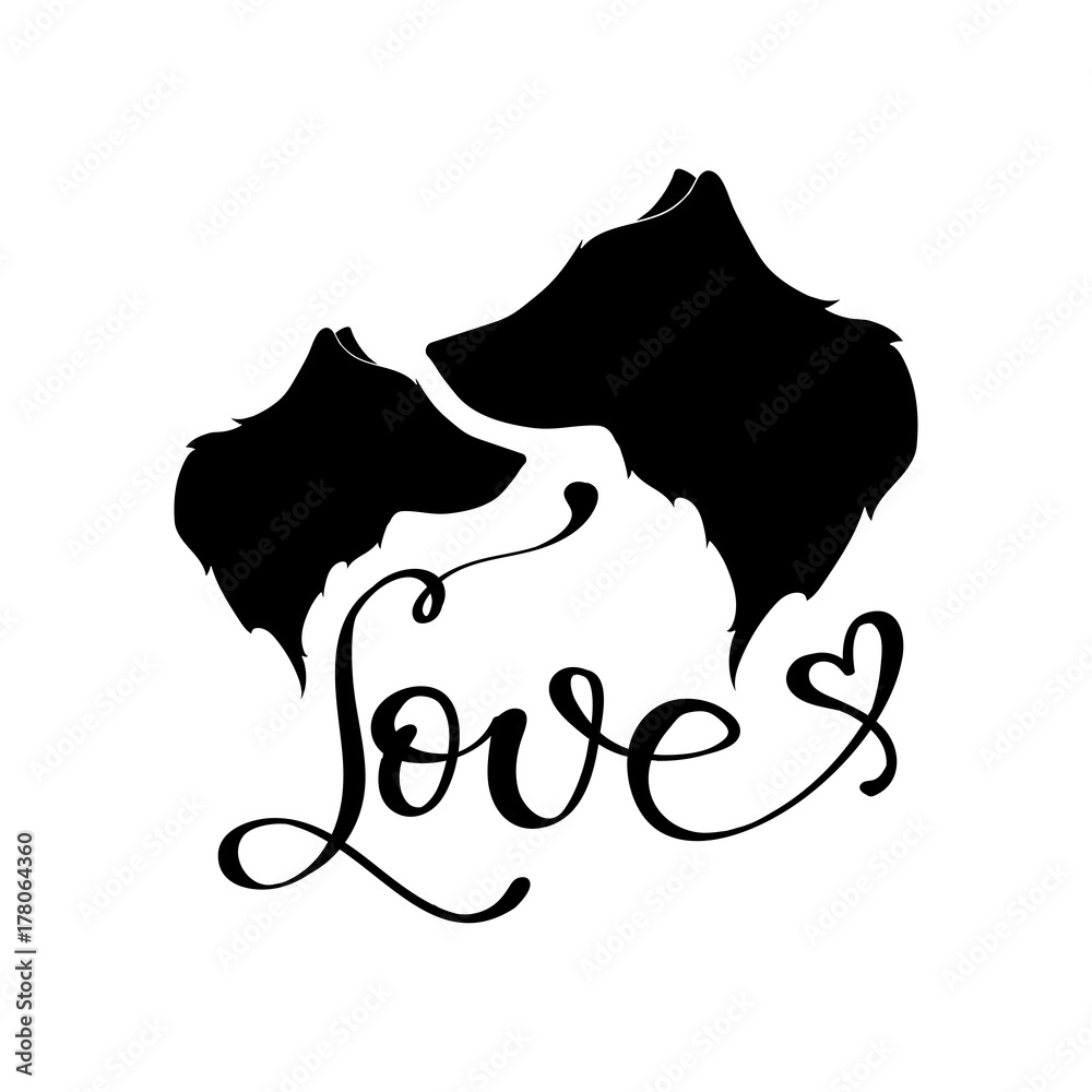 Vector wolf sihlouette and hand letters. Two wolf and lettering Love ...