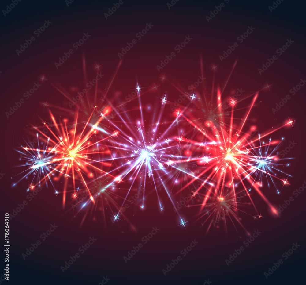 Fototapeta premium New Year multicolored fireworks with sparks and explosions. Vector element for your creativity