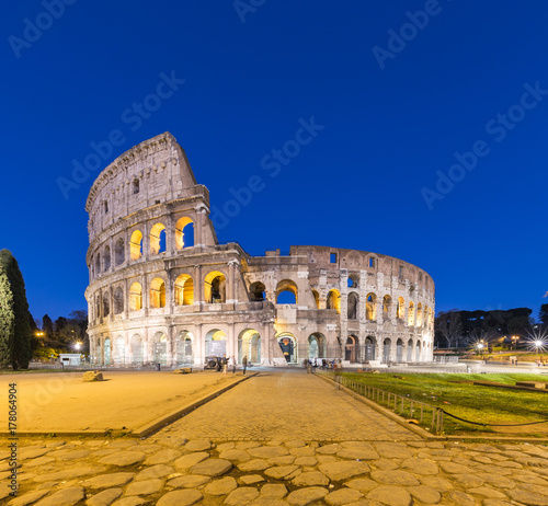 Rome city view of Colosseum at night in Rome, Italy