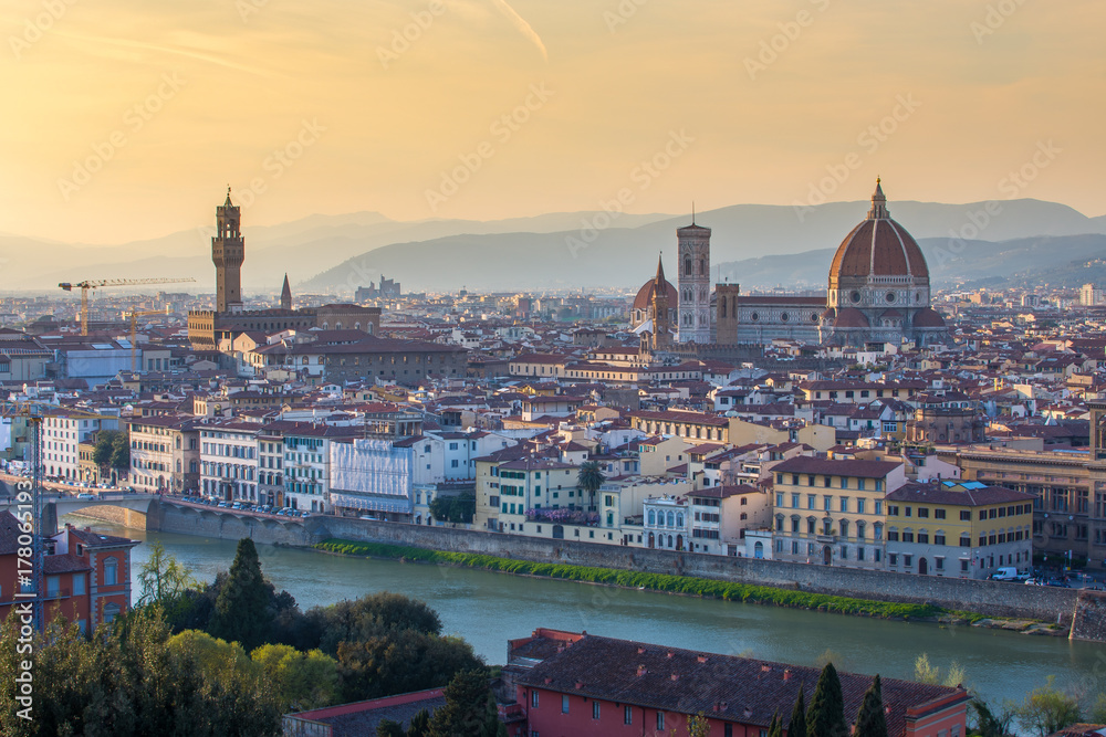 Florence city skyline with sunset in Tuscany, Italy