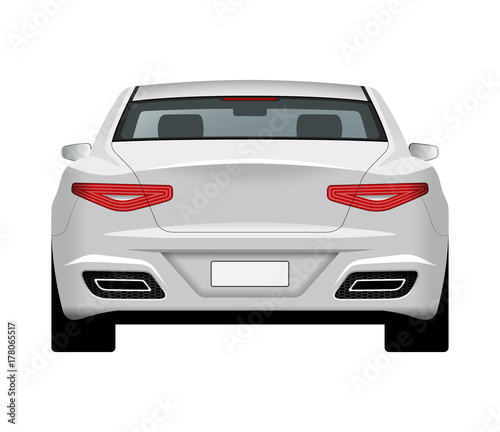Modern generic car. Rear view of realistic detailed vector car. Middle class sedan isolated on white background.
