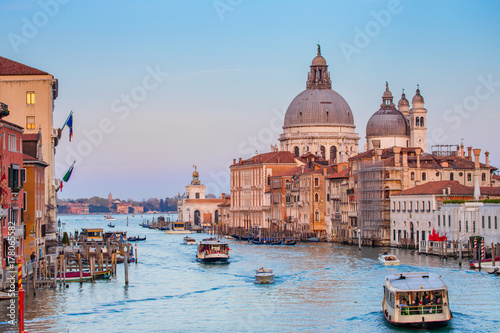 Venice city skyline with sunset in Grand Canal, Italy