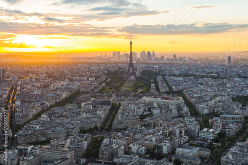 View of cityscape skyline with Eiffel Tower in Paris, France