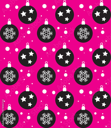 Vector Christmas And New Year seamless pattern with Christmas balls  snowflakes and confetti. Festive Winter Holiday decoration.
