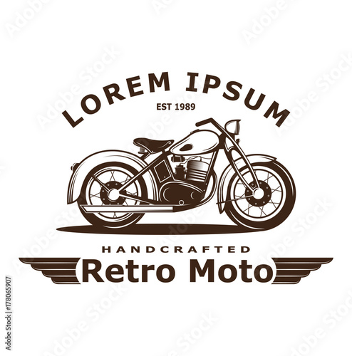 Vintage motorcycle illustration, logo, poster printing. This illustration can be used as a print on T-shirts and bags. vintage motorcycle club. Retro Moto Classics icon