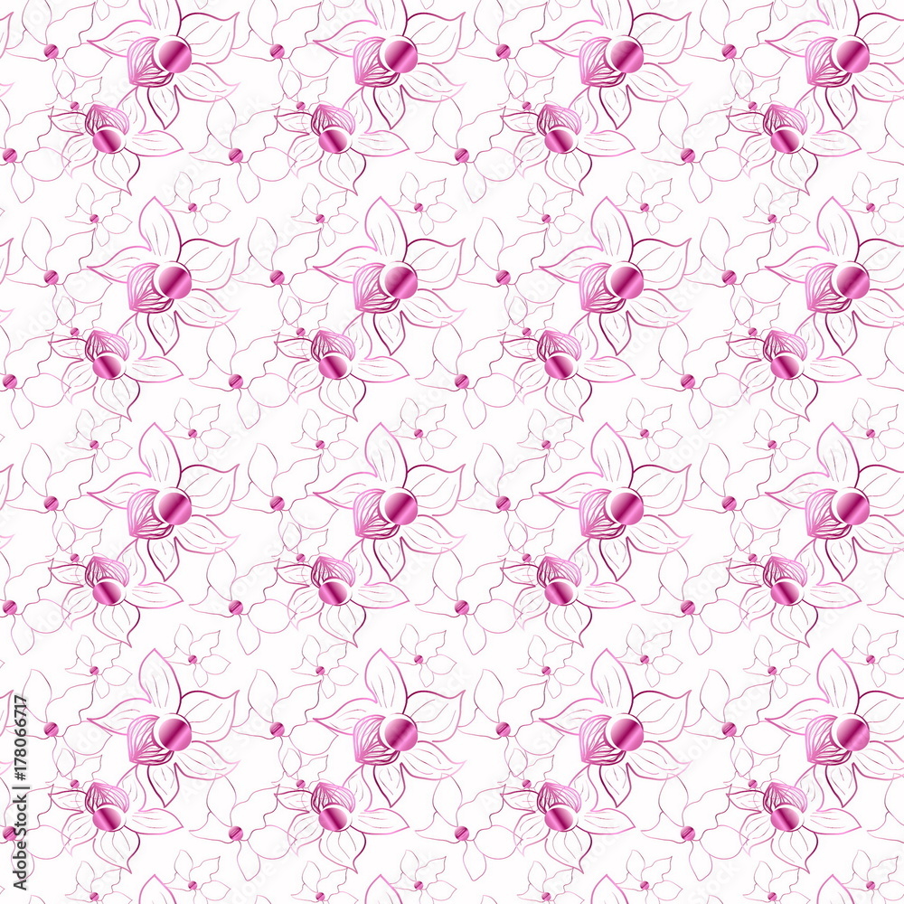 бесшовный декоративный цветочный узор текстура ткани розовый на белом фоне 