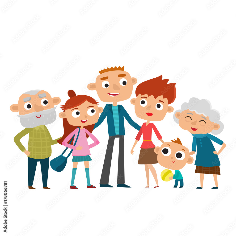 Vector illustration of happy big family in love. Father, mother, son and daughter Vector illustration of happy big family in love. Father, mother, son and daughter