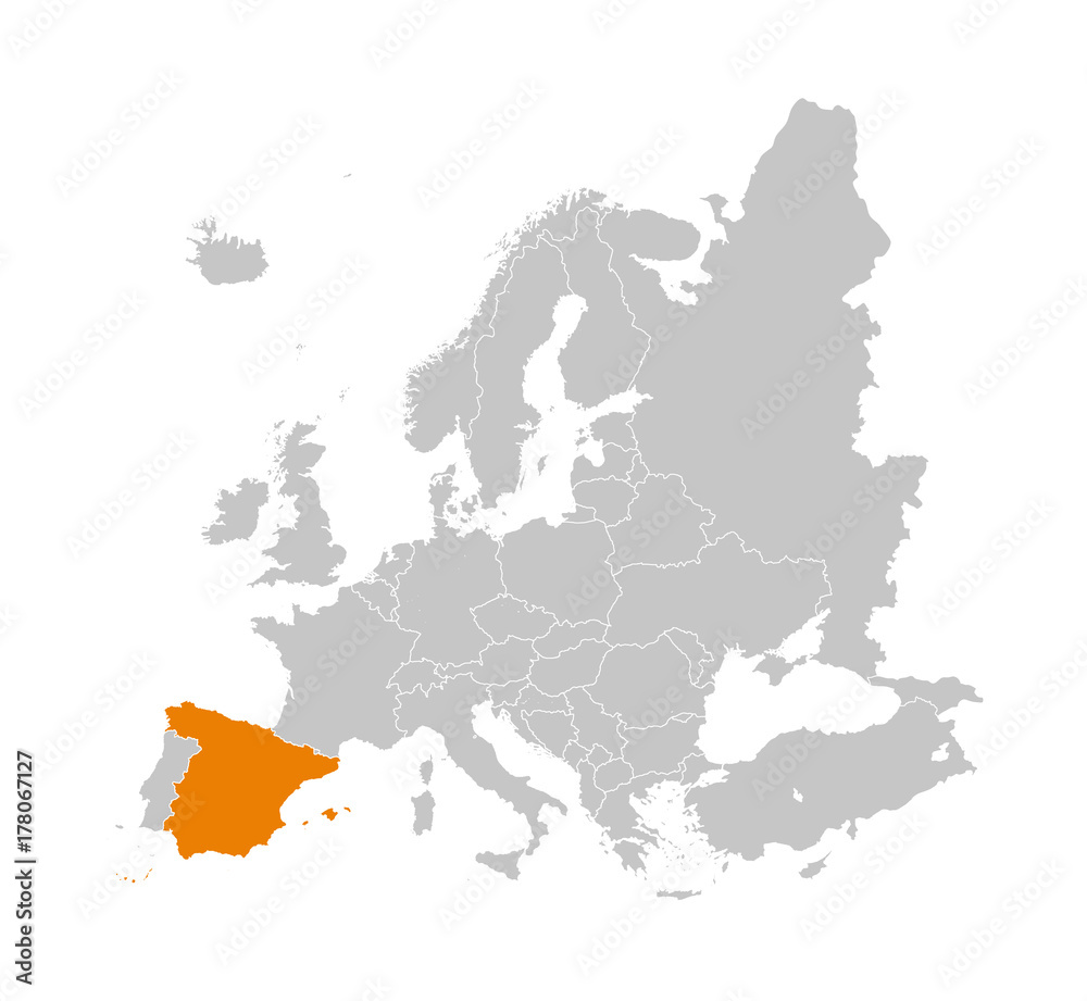 Naklejka premium Mapa Hiszpanii w Europie