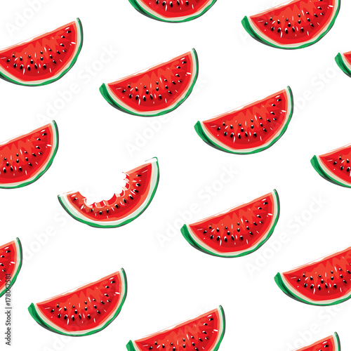Fototapeta Naklejka Na Ścianę i Meble -  Watermelon pattern. Seamless vector background.