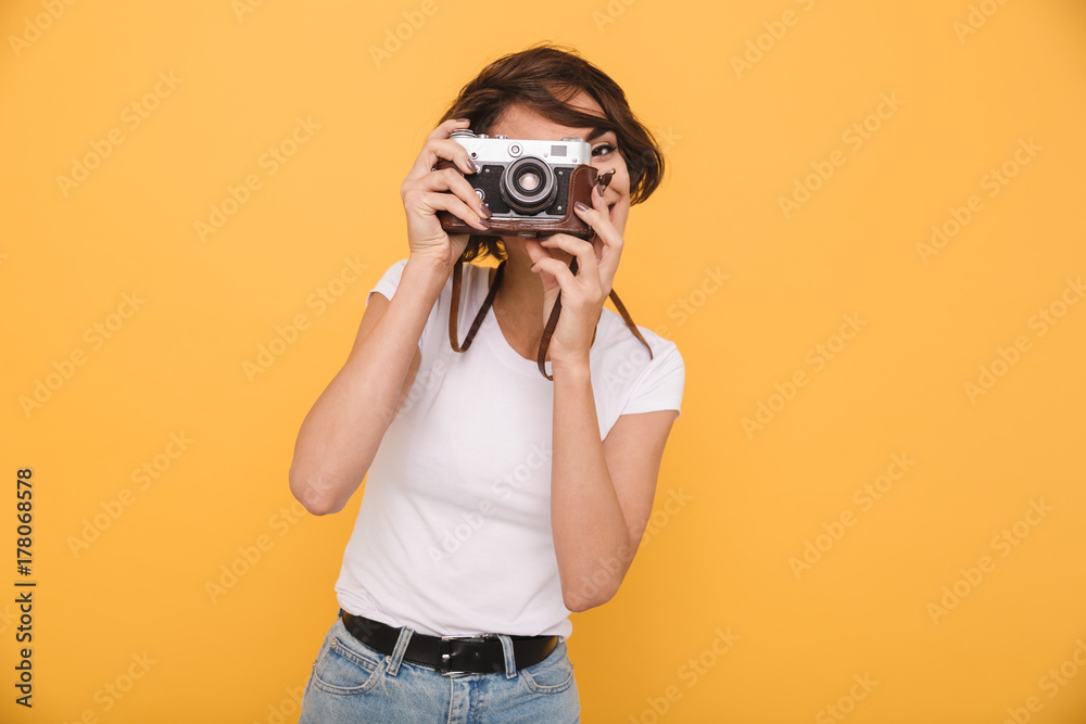 Portrait of a young brunette girl making a photo Portrait of a young brunette girl making a photo