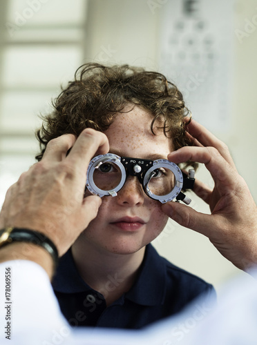 Little boy getting his eyes checked