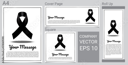 RIP Funeral card Black Ribbon and Text Banner on White Background Vector Set