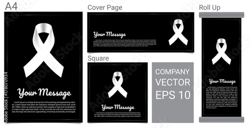 RIP Funeral card White Ribbon and Text Banner on Black Background Vector Set