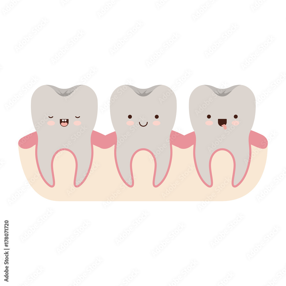 teeth kawaii with root of the tooth at sight in colorful silhouette teeth kawaii with root of the tooth at sight in colorful silhouette