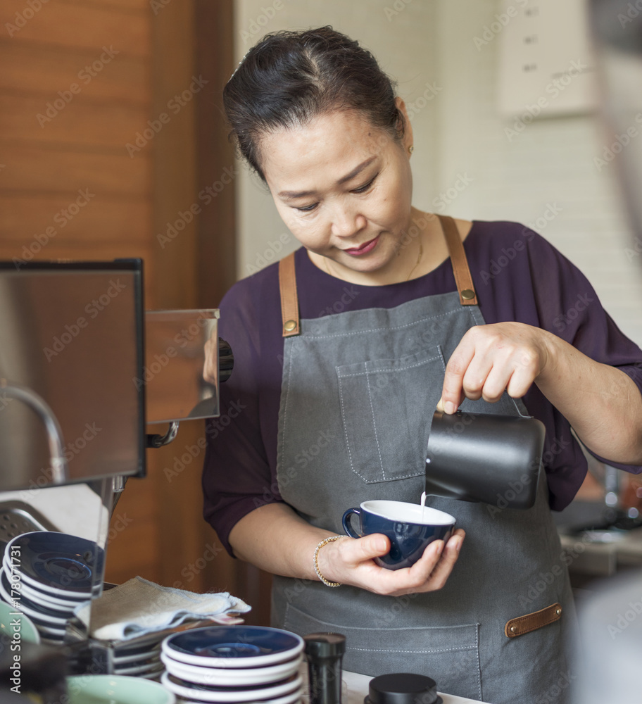Barista Prepare Coffee Working Order Concept Barista Prepare Coffee Working Order Concept