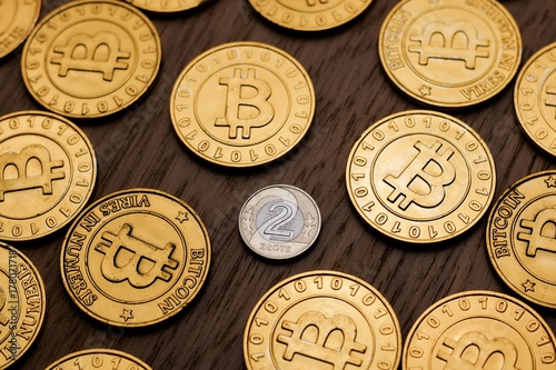 Bitcoin coin & polish money