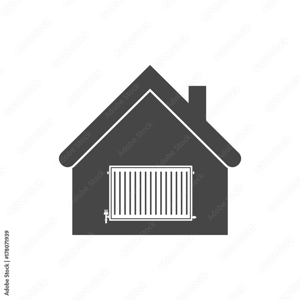 Radiator in house icon - vector Illustration Radiator in house icon - vector Illustration
