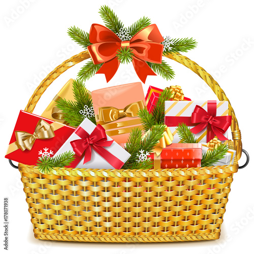 Vector Basket with Christmas Gifts