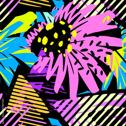 Tropical flowers seamless pattern.