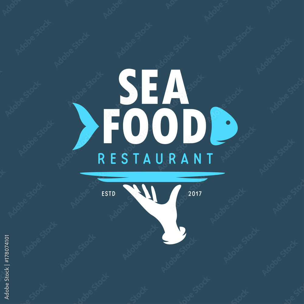 Seafood restaurant emblem. Vector vintage illustration.