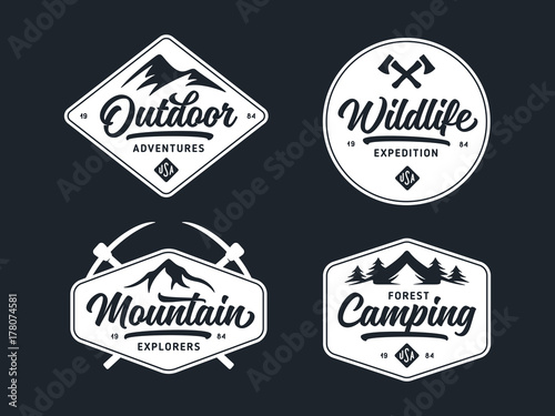 Set of outdoor wild life related labels badges emblems. Vector vintage illustration.