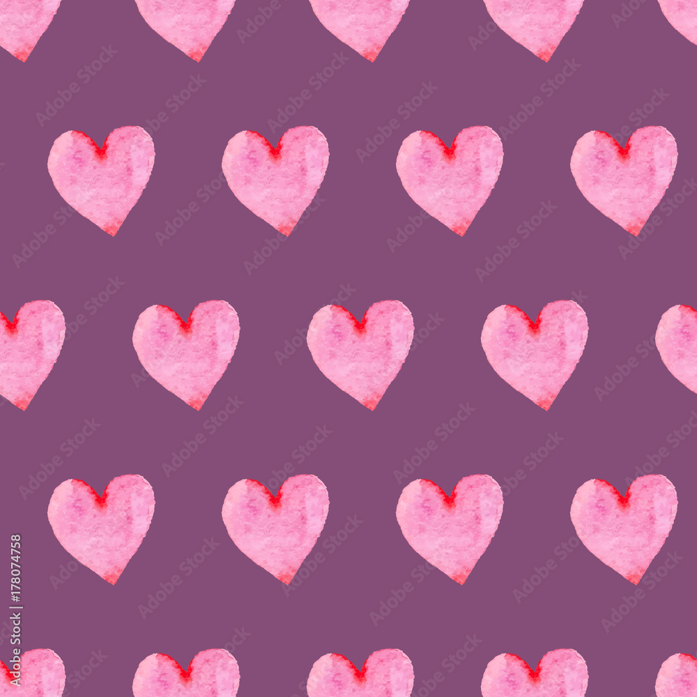 Watercolor hearts seamless background