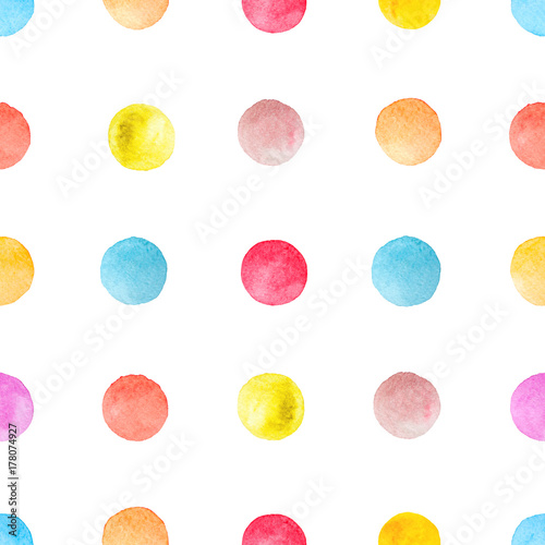 Colorful polka dots watercolor background